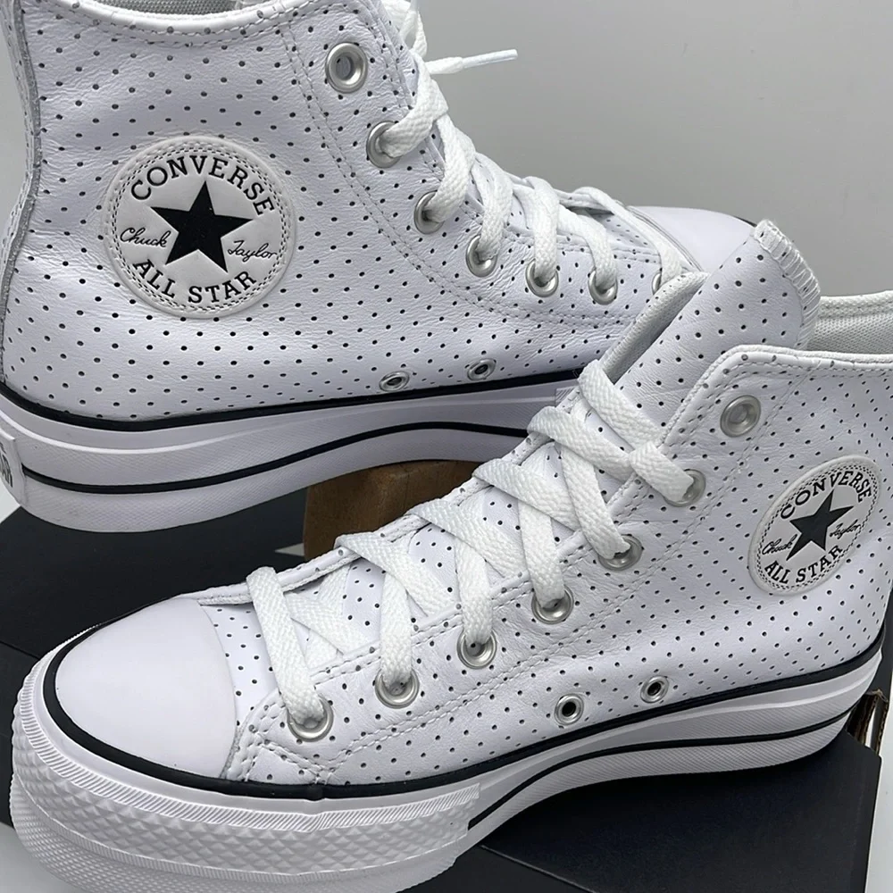 Converse WMNS A13412C CTAS LIFT HI WHITE PERFORATED/WHITE/BLACK Platforms Sneakr